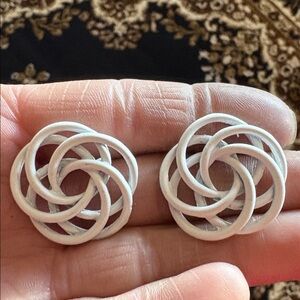 VINTAGE THICK WHITE WIRE MADE LARGE LOVE KNOT POST 1.2" EARRINGS